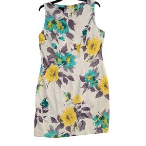 Alyx Floral Sleeveless Dress Size 14 Yellow Teal White Print Womens Knee Length